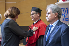 Od lewej: dr E. Leniart, prof. PRz A. Burghardt, prof. PRz A. Mazurkow